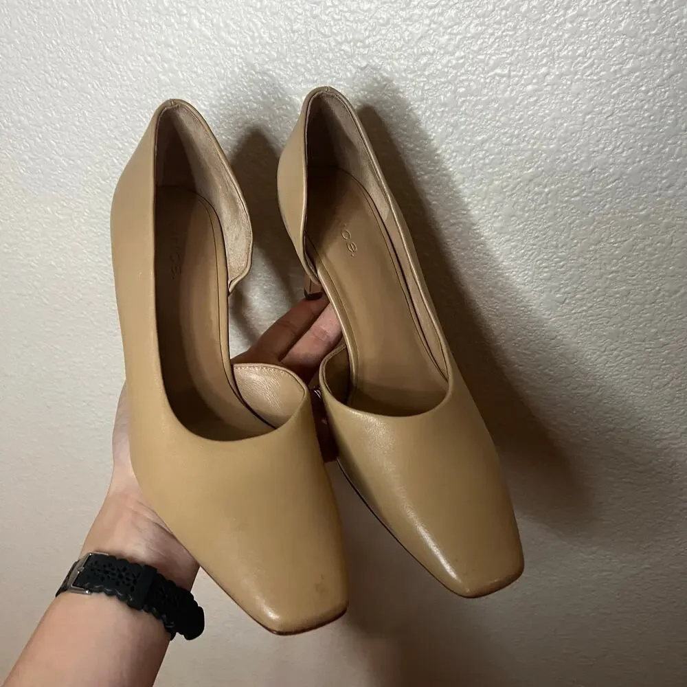VINCE Tiana Square Toe D’Orsay Leather Pump in Cappuccino Tan nude WOMENS 6.5